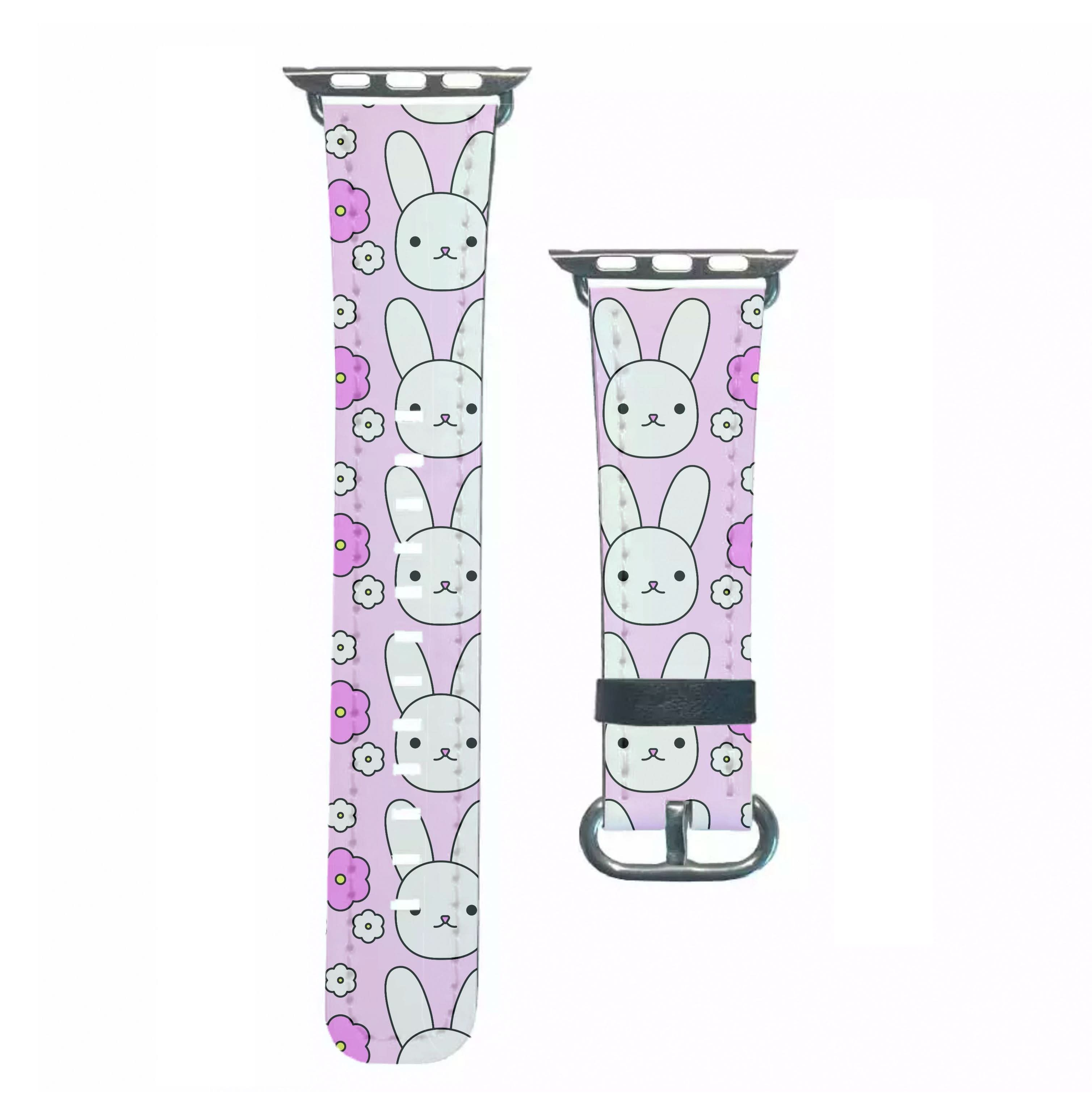 Bunnies And Flowers Pattern Apple Watch Strap