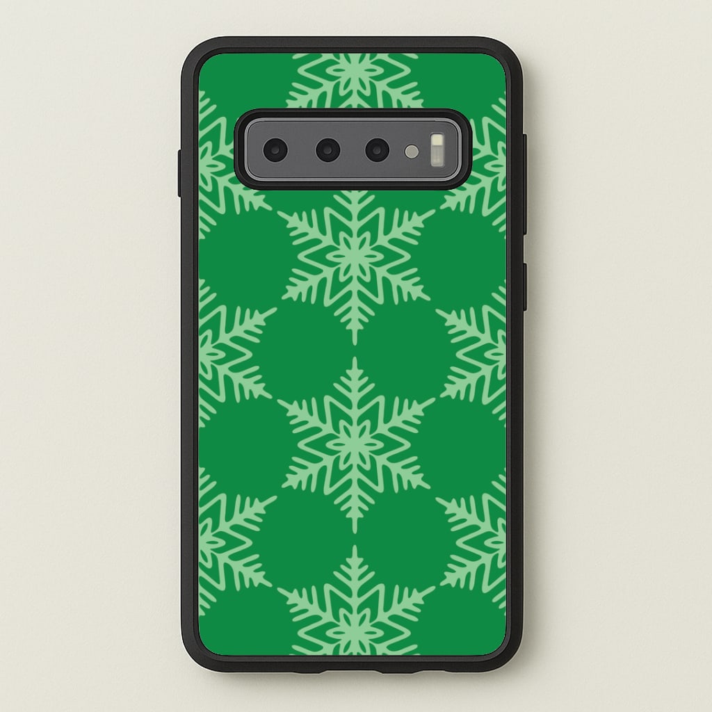 Green Giant Snowflakes Christmas Pattern Galaxy S10 Plus Case