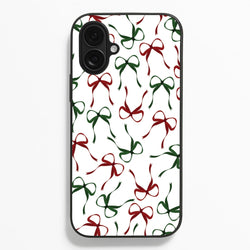 Red And Green Coquette Christmas Bows Pattern iPhone 16 Plus Case