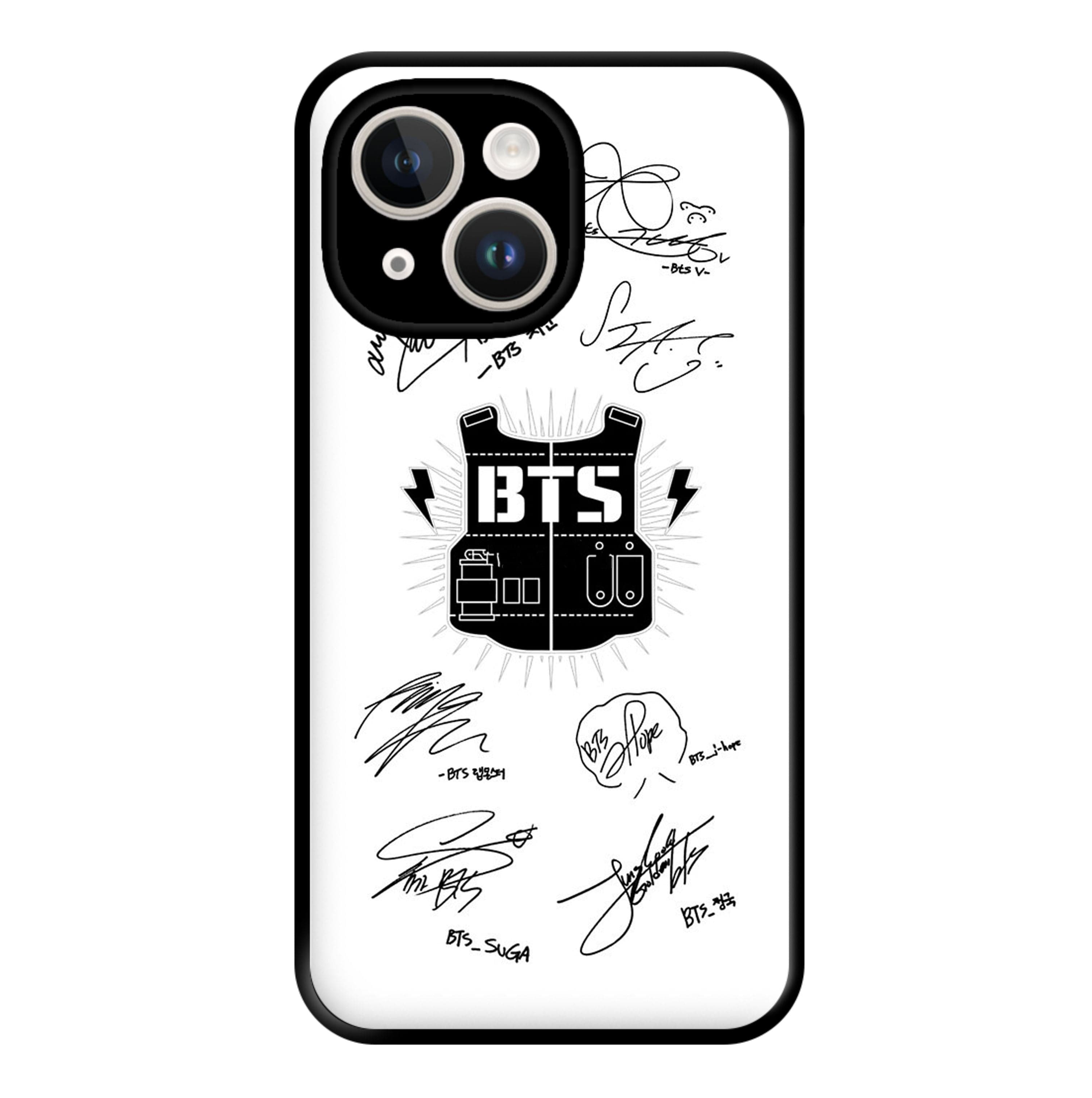 White K-Pop Band Army Logo and Signatures Phone Case