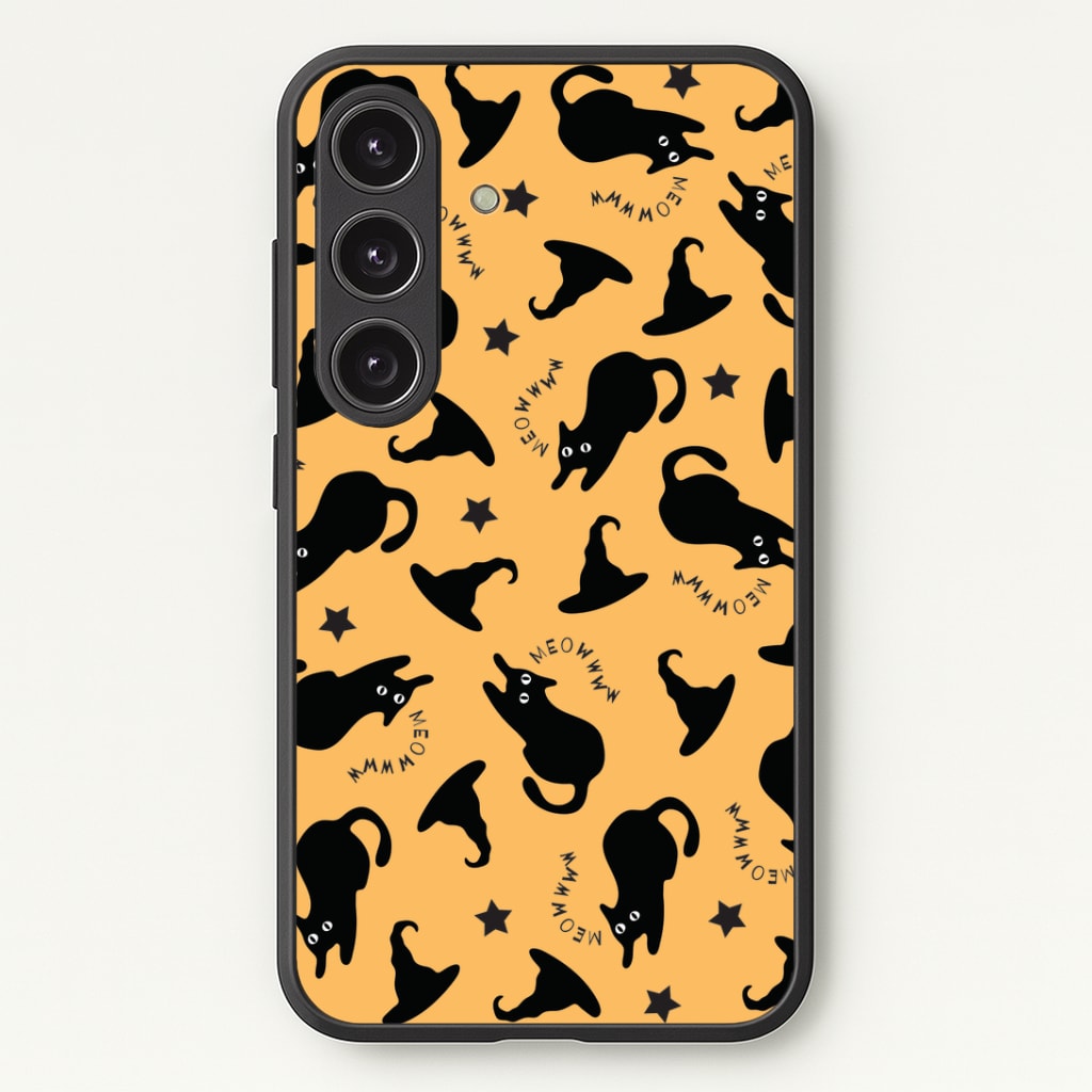 Black Cat And Hats Pattern Galaxy S25 Case