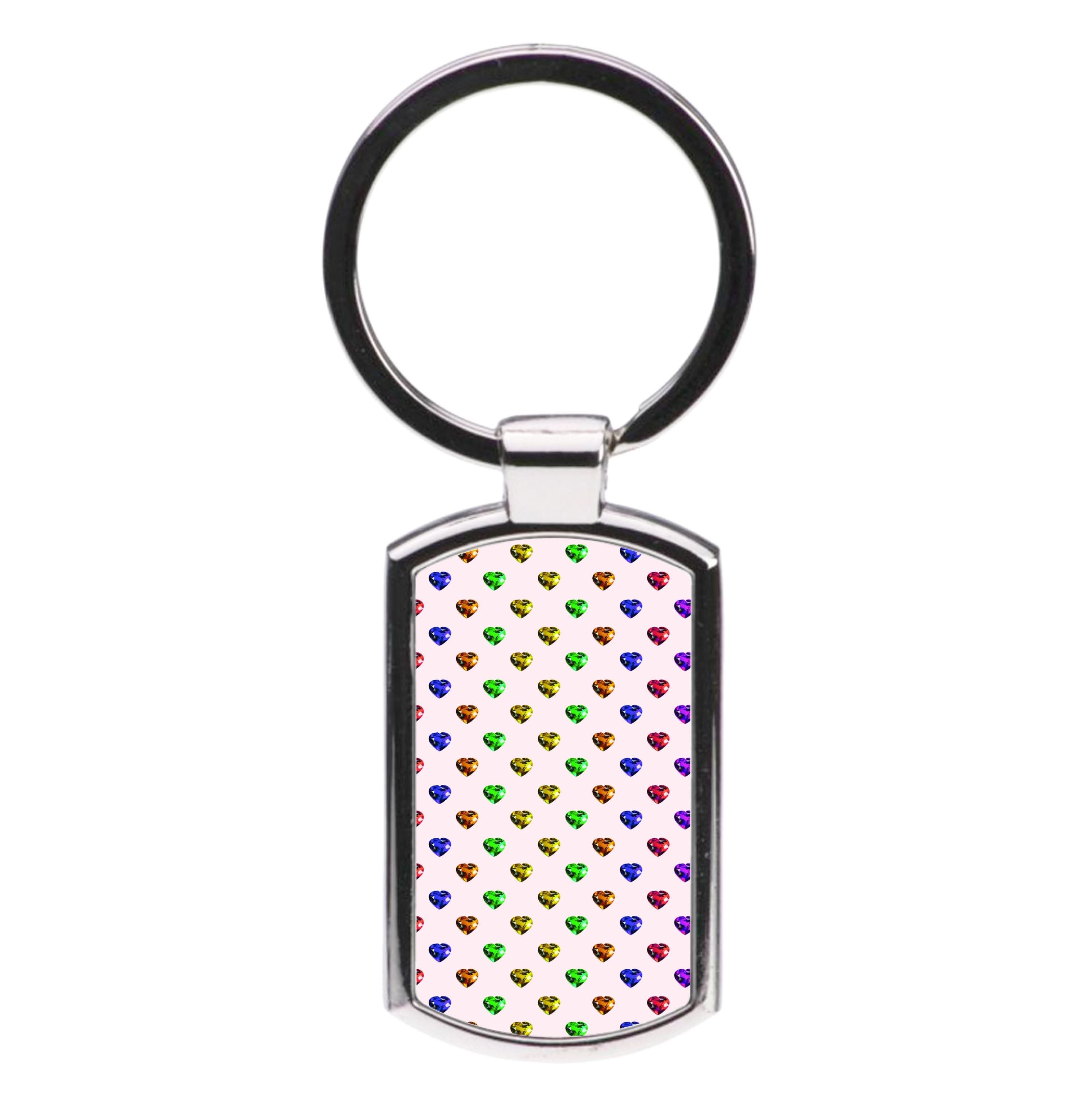 Rainbow Gem Hearts Pattern Luxury Keyring