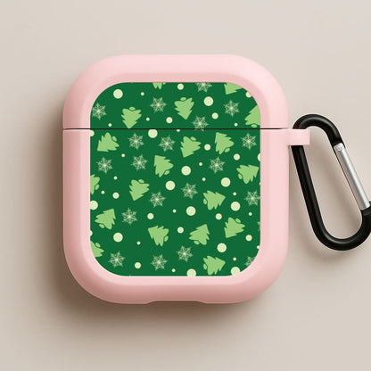 Cartoon Christmas Trees And Snowflakes Pattern Pink AirPods Case