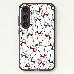 Red And Green Coquette Christmas Bows Pattern Galaxy S24 Plus Case