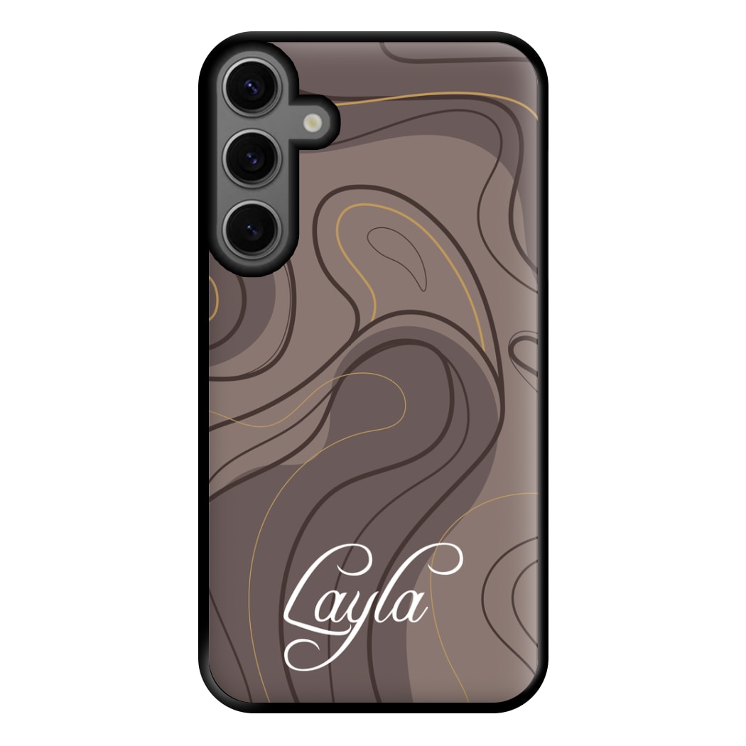 Brown Marble Waves Personalised Name Galaxy S24 Case
