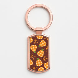 Tartan Pumpkins And Bows Pattern Rose Gold Keyring