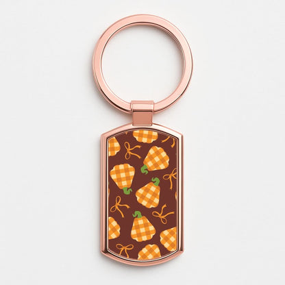 Tartan Pumpkins And Bows Pattern Rose Gold Keyring
