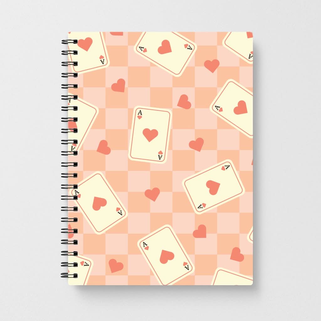 Cute Playing Cards And Hearts Pattern Notebook