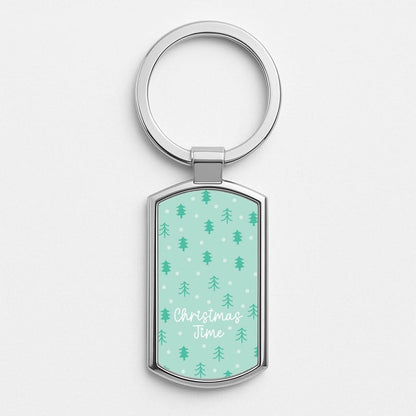 Cute Xmas Trees Pattern Silver Metal Keyring