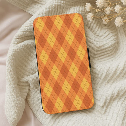 Orange Argyle Pattern Leather Phone Case