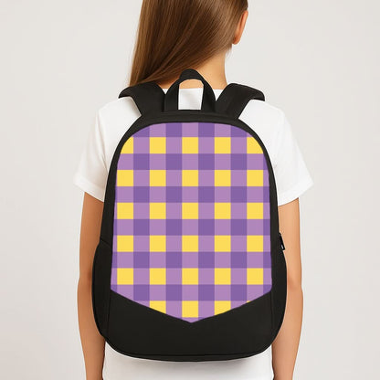 Purple And Yellow Checkered Pattern School Bag