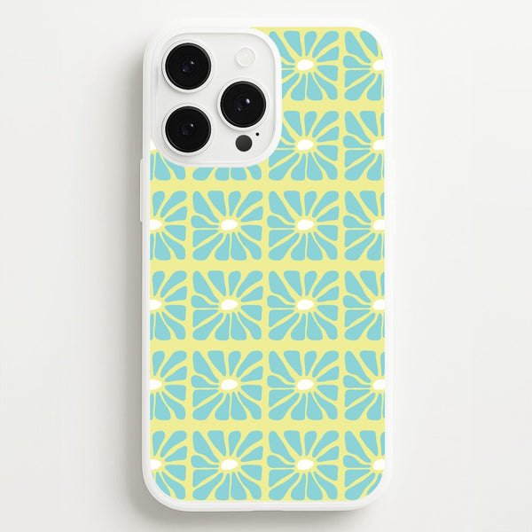 Square Abstract Flowers Blue iPhone 13 Pro Case