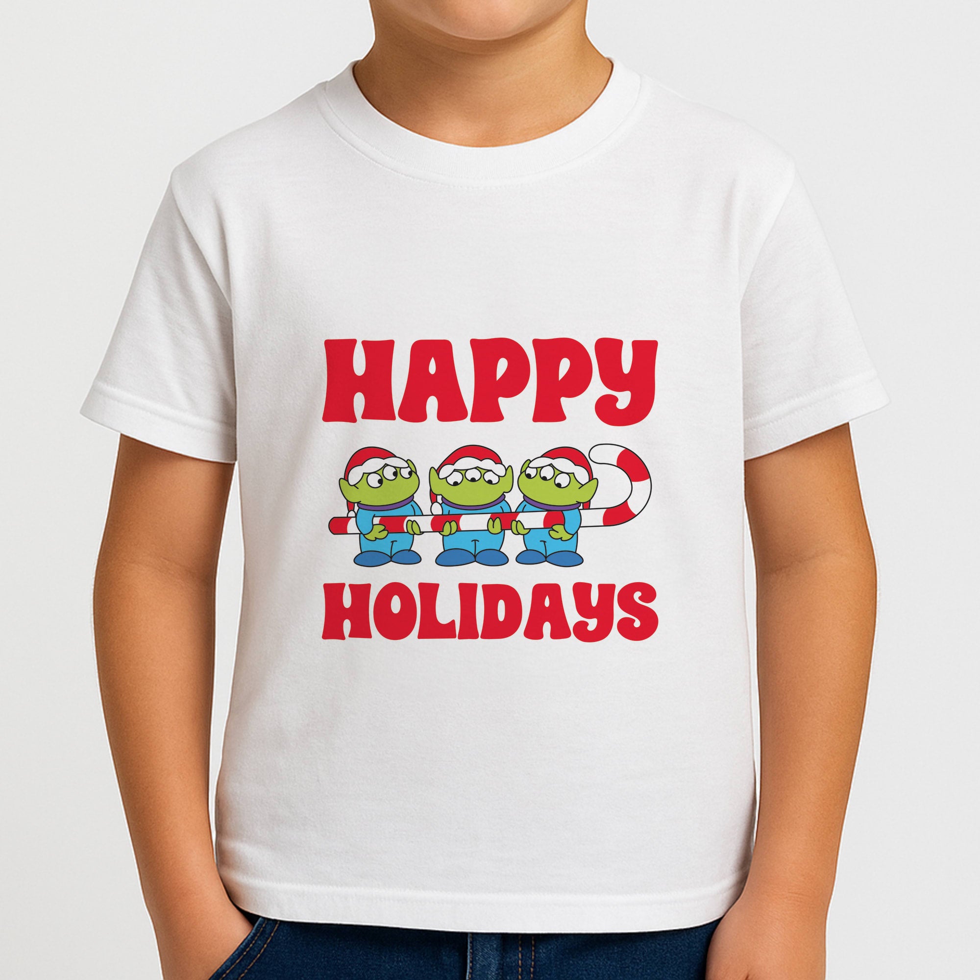 Happy Holidays Cute Green Aliens Boys T-Shirt