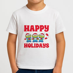 Happy Holidays Cute Green Aliens Boys T-Shirt