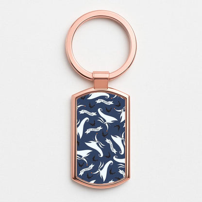 Skeleton Dog And Bats Pattern Rose Gold Keyring