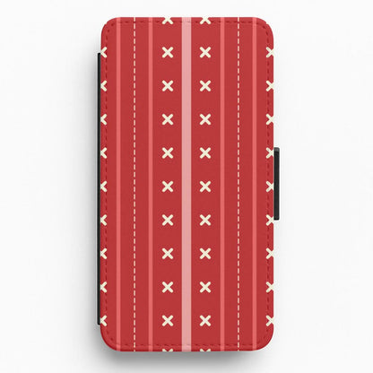 Stripes And Stitches Red Christmas Pattern Flip / Wallet Phone Case