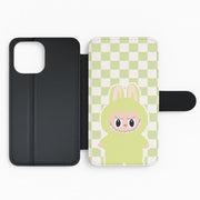 Checkered Cute Green Monster Flip / Wallet Phone Case 2