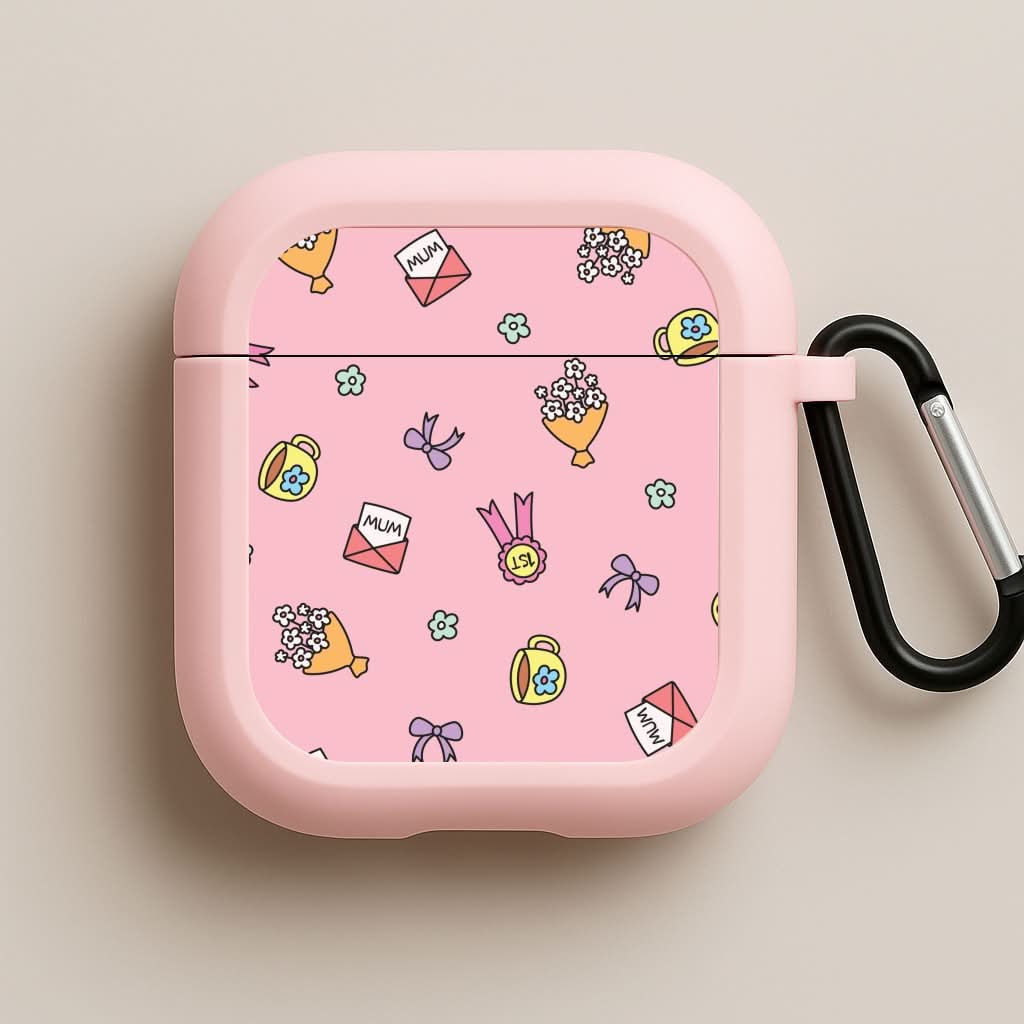 Mum Doodles Pattern Pink AirPods Case