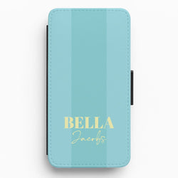 Blue Stripe Personalised Name Flip / Wallet Phone Case