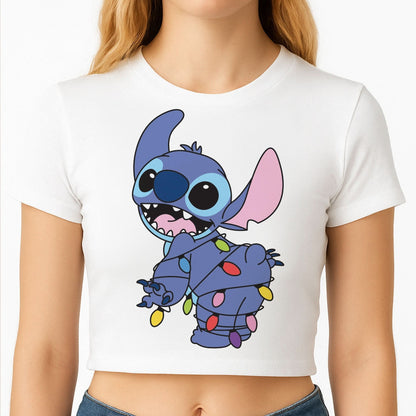 Cute Blue Alien Fairylights Crop Top