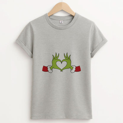 Christmas Green Heart Unisex Grey T-Shirt