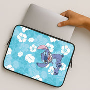 Cute Blue Alien Floral Pattern Laptop Sleeve 2