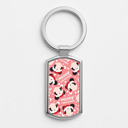 Merry Christmas Cartoon Mouse Pattern Silver Metal Keyring