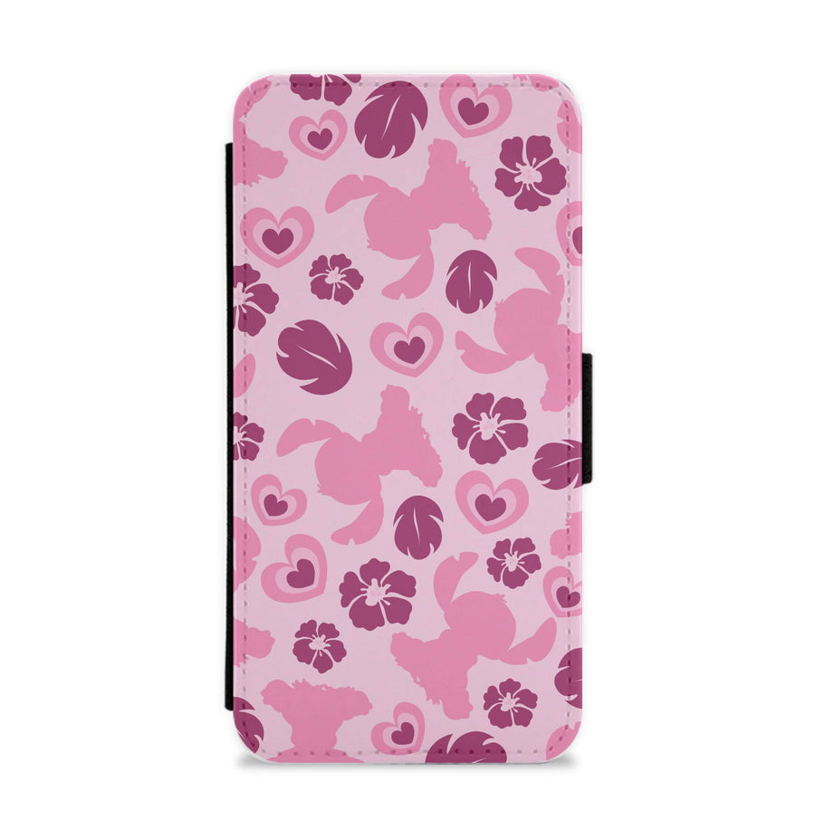 Pink Alien Silhouette Pattern Flip / Wallet Phone Case