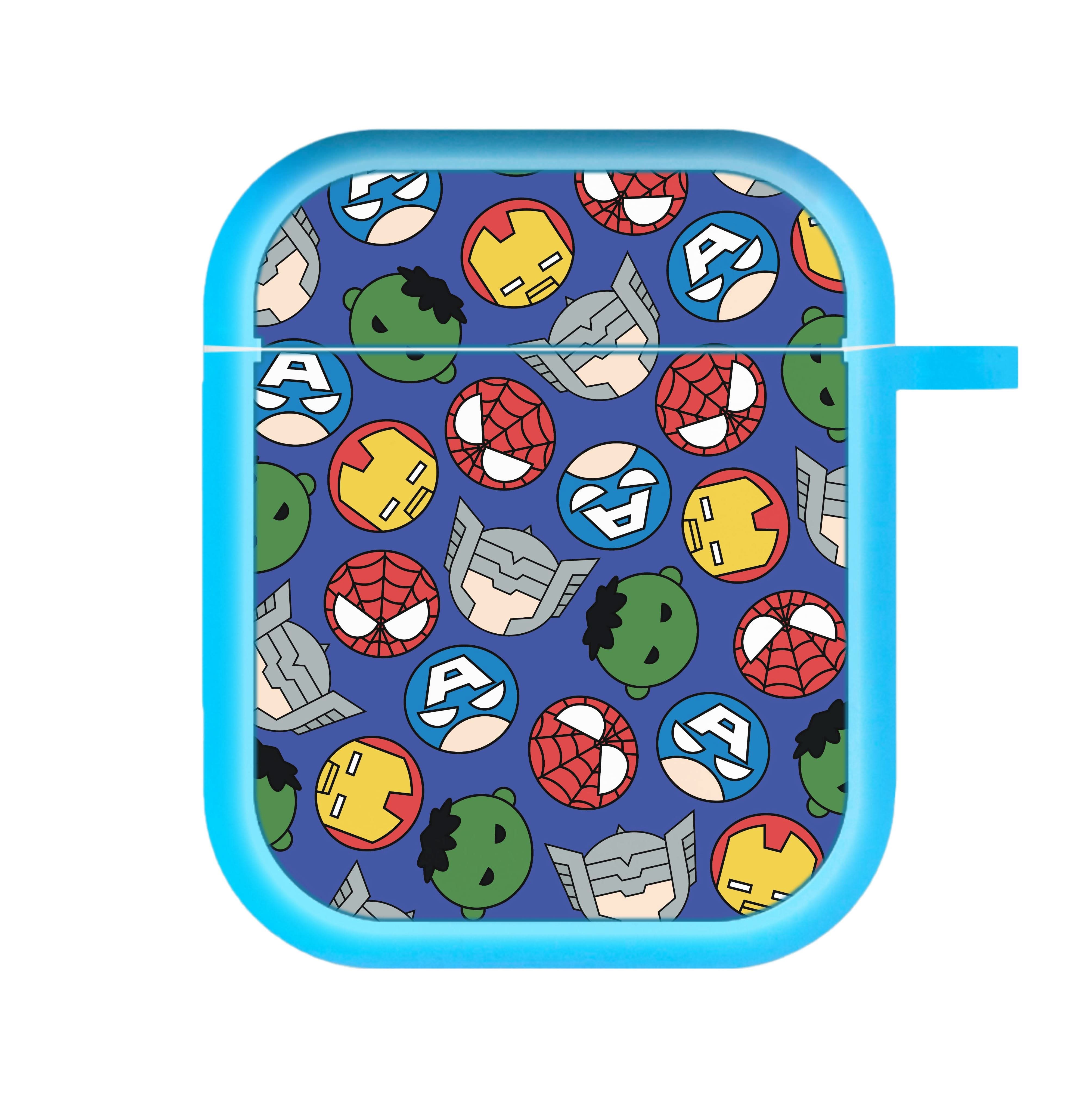 Cute Chibi Heroes Pattern Blue AirPods Case
