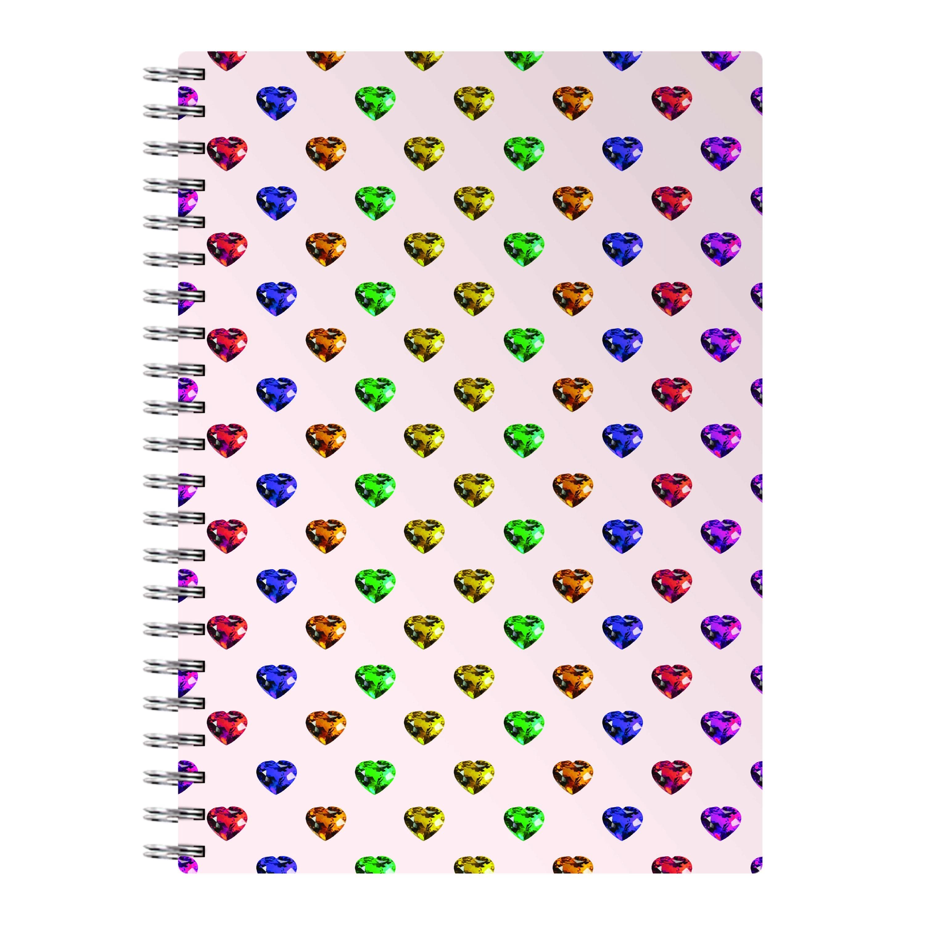 Rainbow Gem Hearts Pattern Notebook