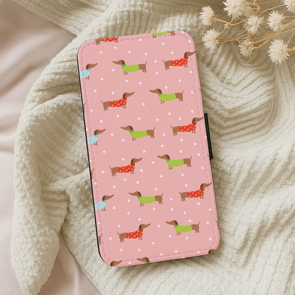 Christmas Jumpers Dachshund Pattern Leather Phone Case
