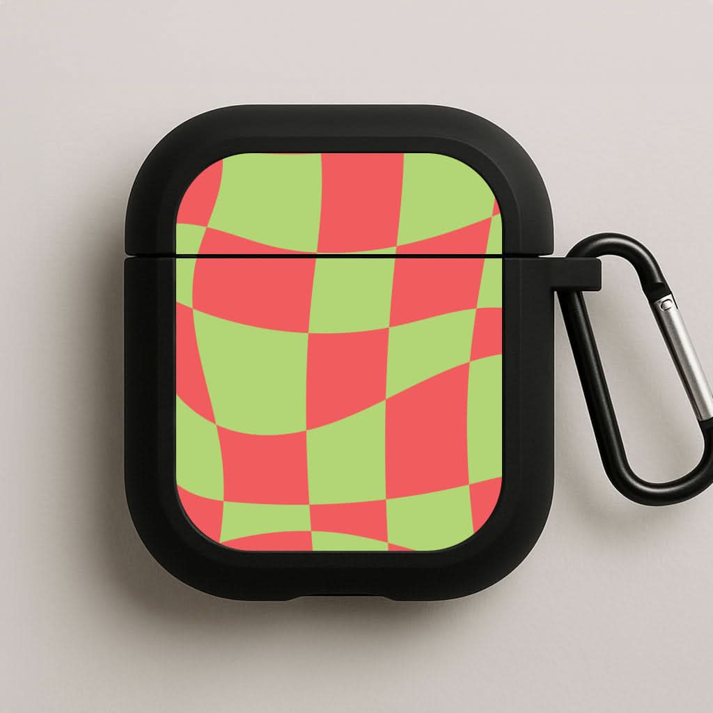 Abstract Red And Green Christmas Pattern Black AirPods Case