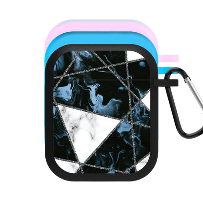 Dark Blue Marble And Silver Collage AirPods Case