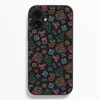 Neon Christmas Icons Pattern I iPhone 16 Plus Case