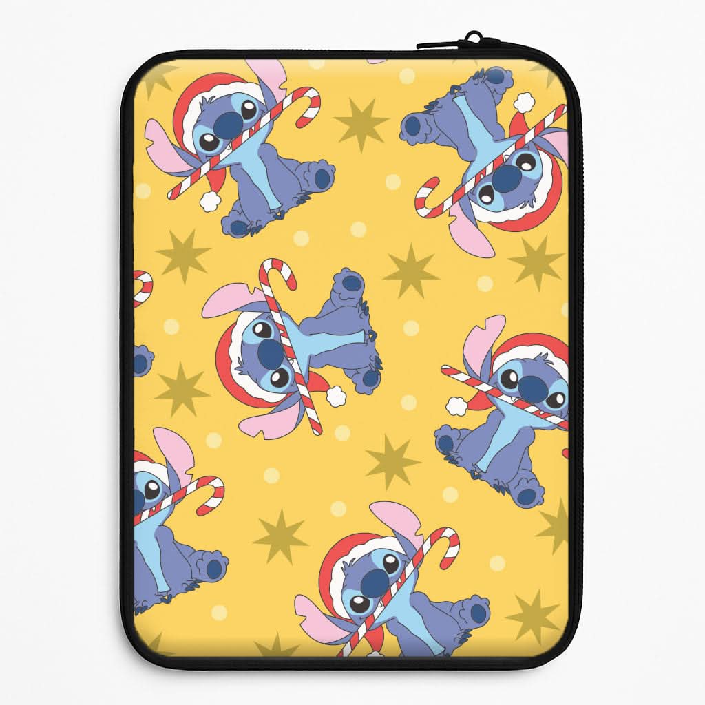 Cute Blue Alien Candycane Christmas Pattern Laptop Sleeve