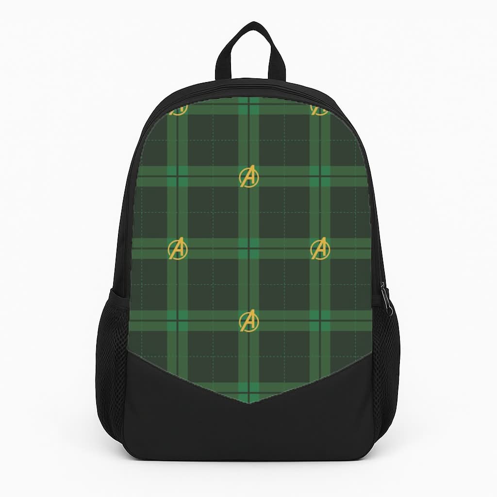 Superhero Team Green Tartan Pattern Backpack