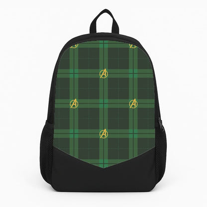 Superhero Team Green Tartan Pattern Backpack