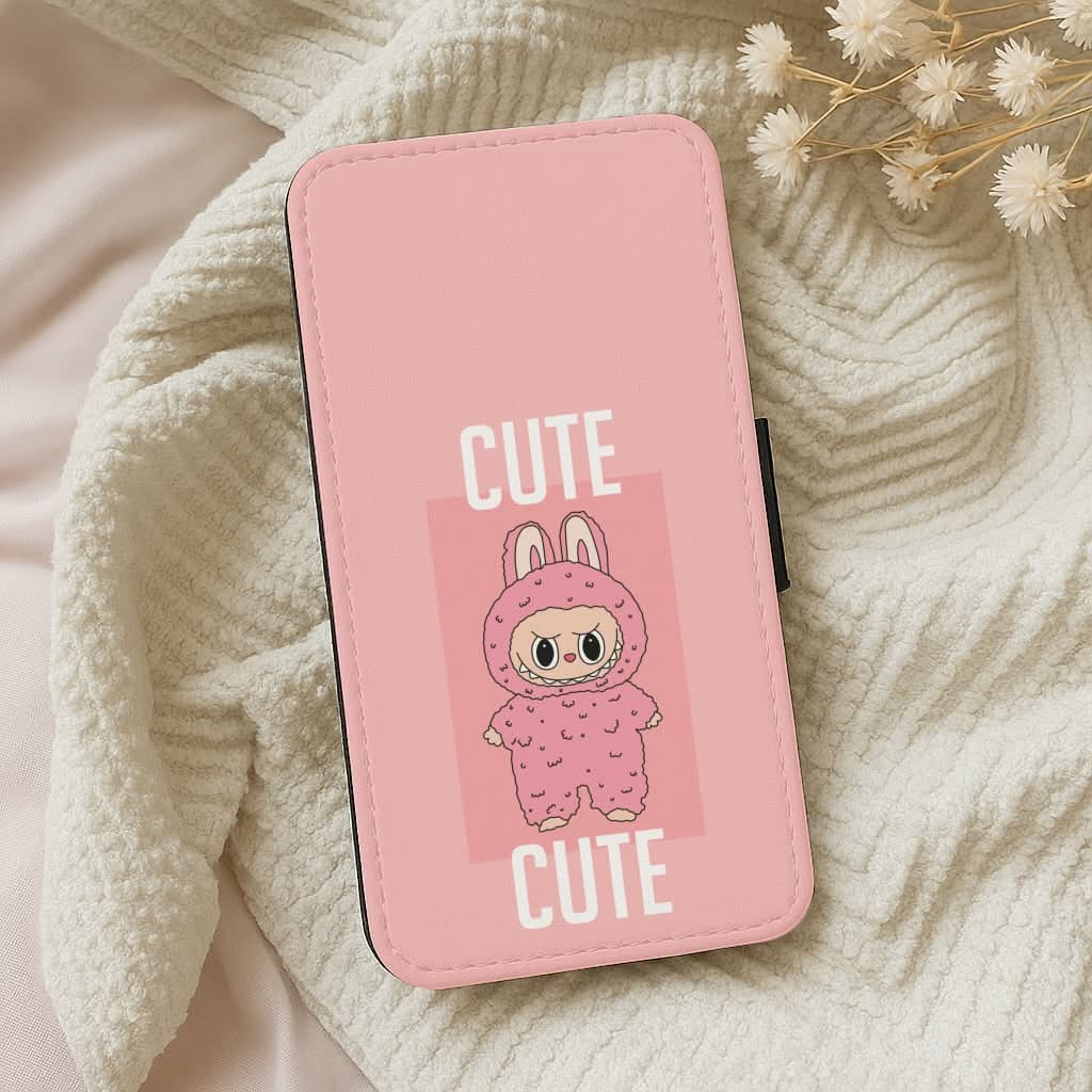 Cute Pink Monster Leather Phone Case