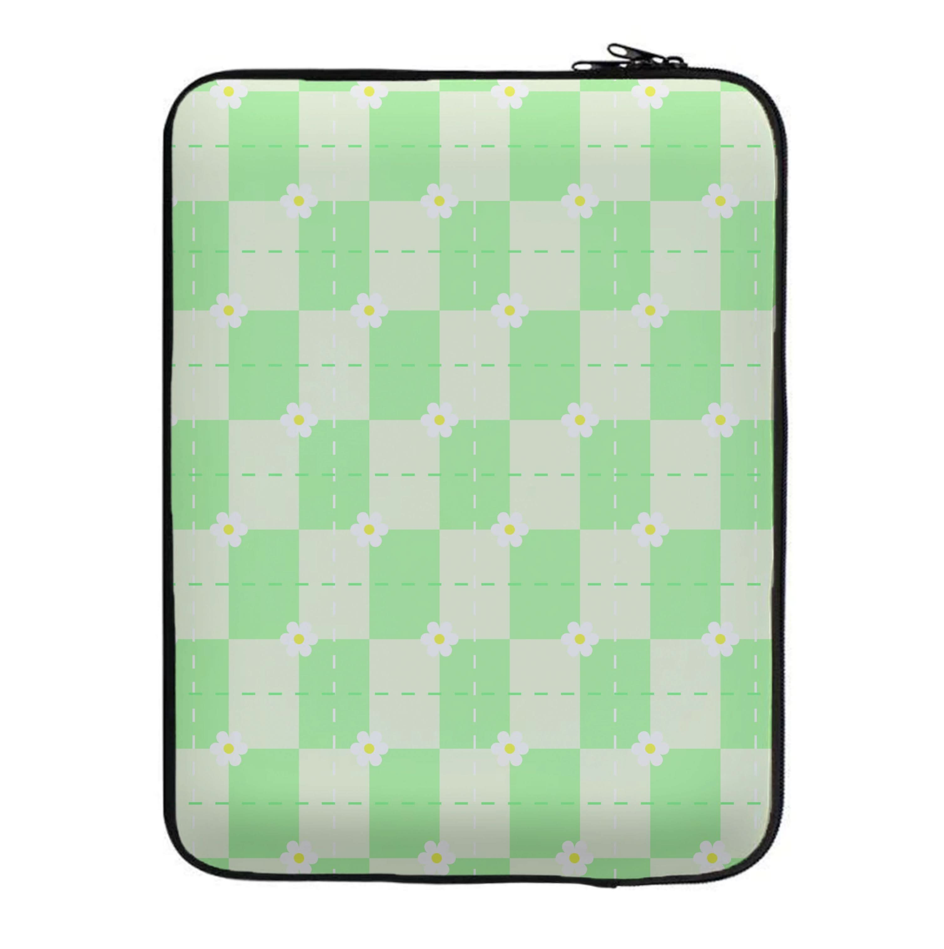 Green Plaid Daisies  Laptop Sleeve