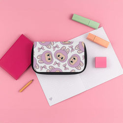Cute Purple Monster And Bows Pattern Pencil Case
