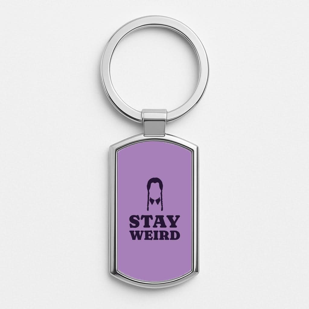 Stay Weird Purple Silver Metal Keyring