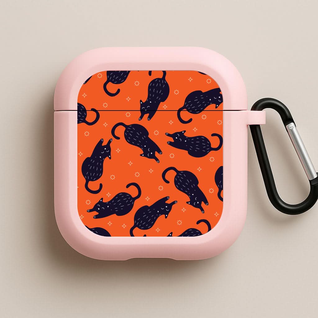 Black Cats And Stars Pattern Pink AirPods Case