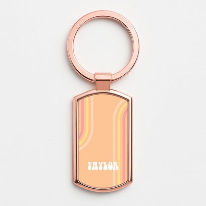 Retro Orange Personalised Name Rose Gold Keyring