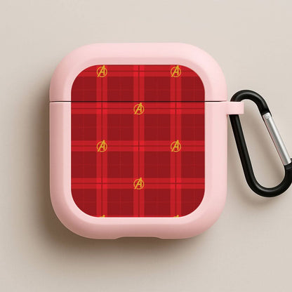 Superhero Team Red Tartan Pattern Pink AirPods Case