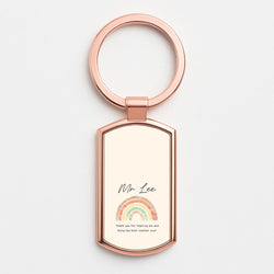 Biege Personalised Teacher Rainbow  Rose Gold Keyring