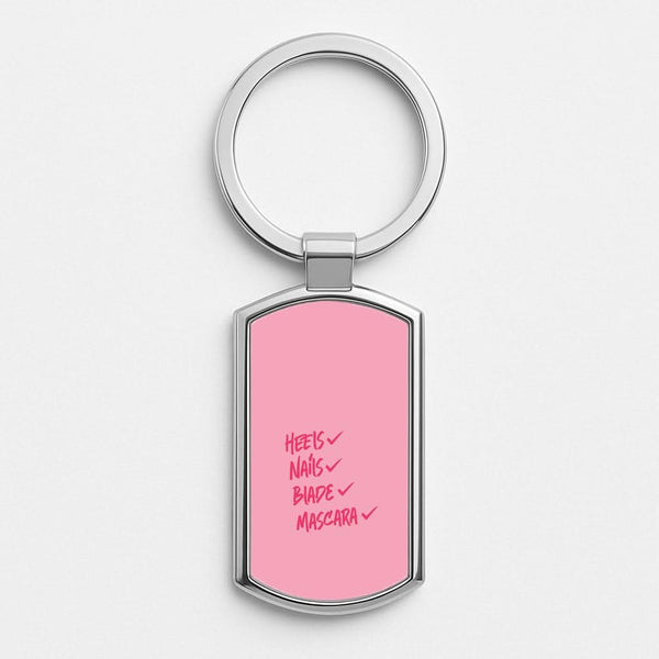Heels, Nails, Blade, Mascara Silver Metal Keyring