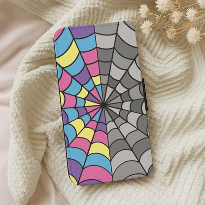 Colourful And Gray Spiderweb Leather Phone Case
