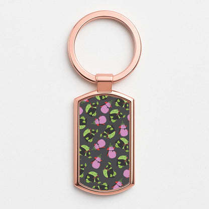 Vampire Frogs And Vegetables Pattern - Halloween Rose Gold Keyring