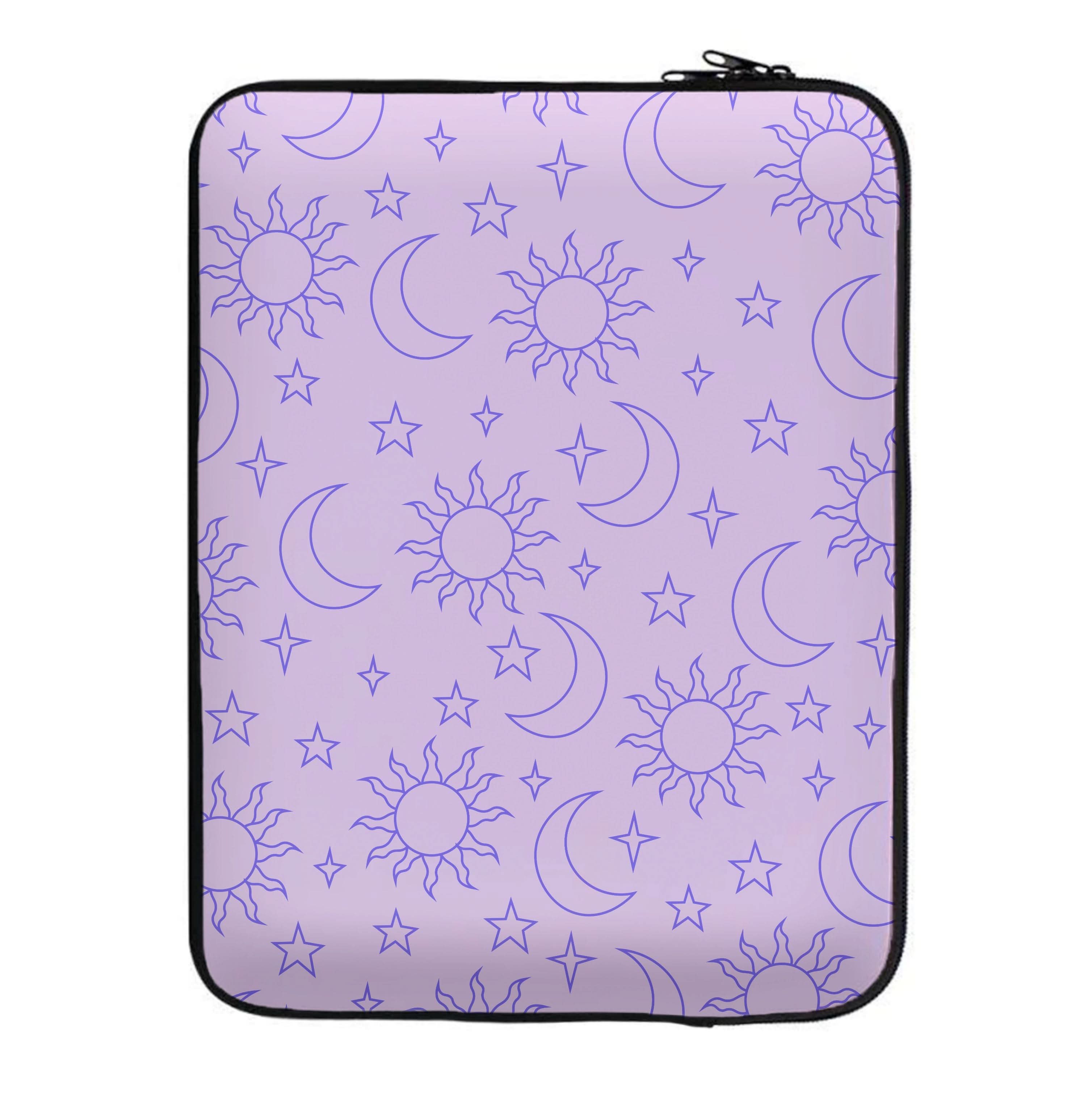 Sun, Moon And Stars Pattern Mauve Laptop Sleeve