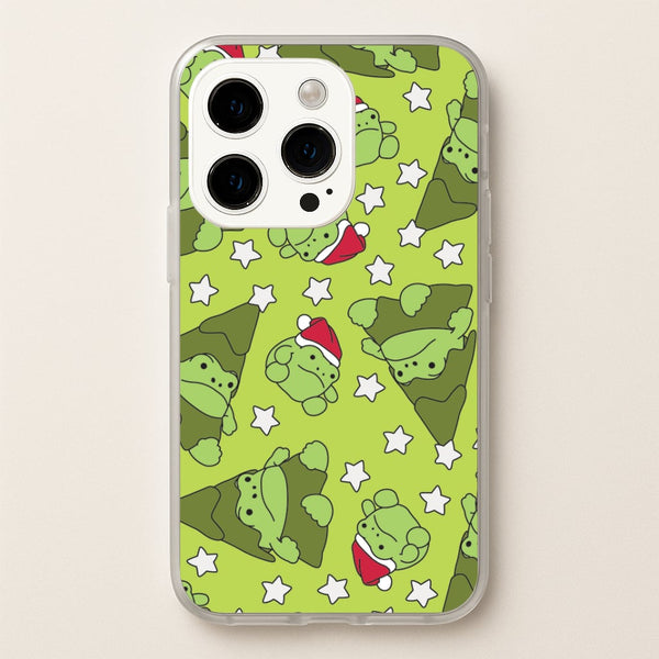 Christmas Frogs And Stars Plush Pattern iPhone 14 Pro Case